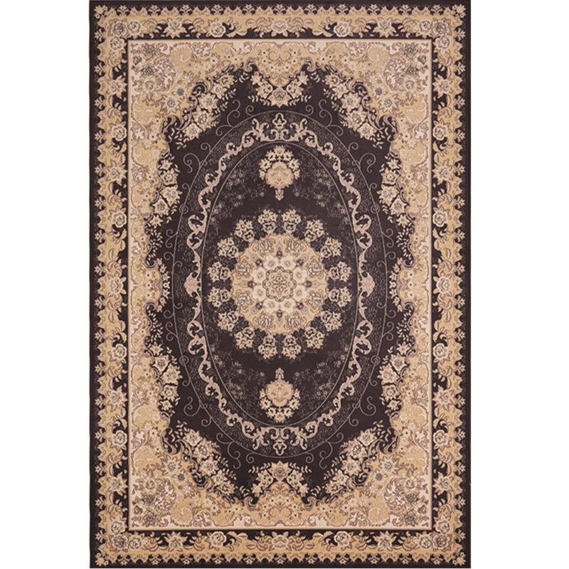 Tapis à cadre floral oriental Couleur foncé du tapis en polypropylène machine à lavage antidérapant la zone résistante à la tache de teinture pour salle familiale