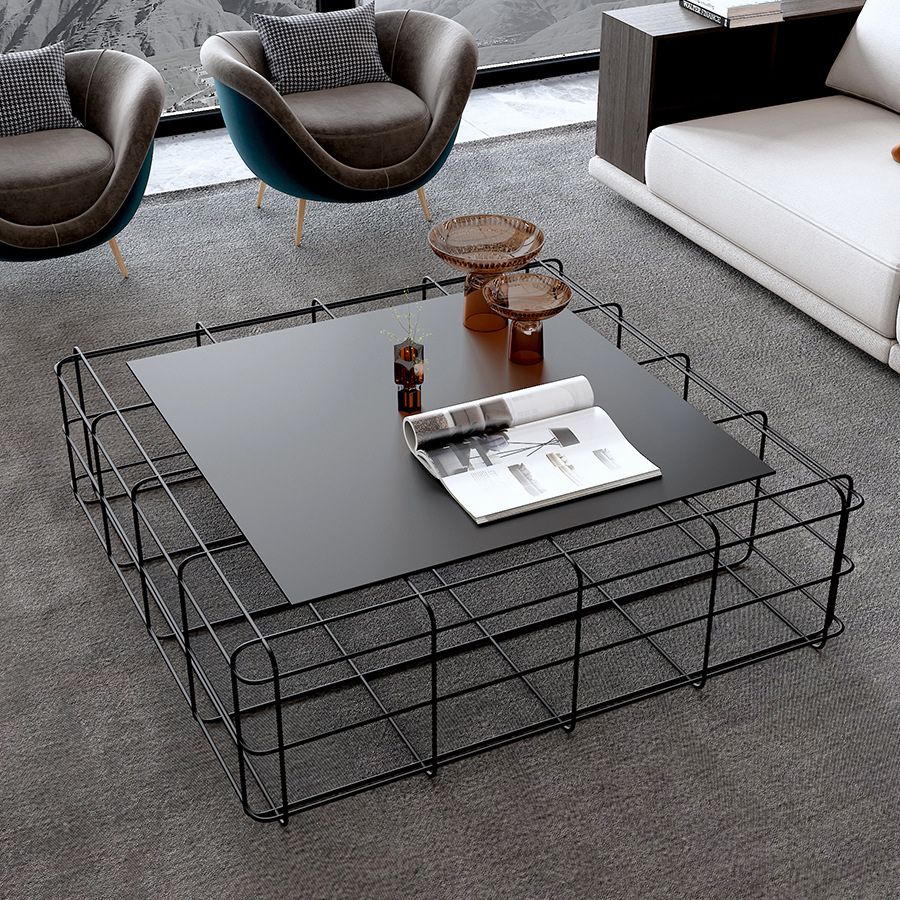 Mid-Century Modern Frame Coffee Table with Iron Top in Black