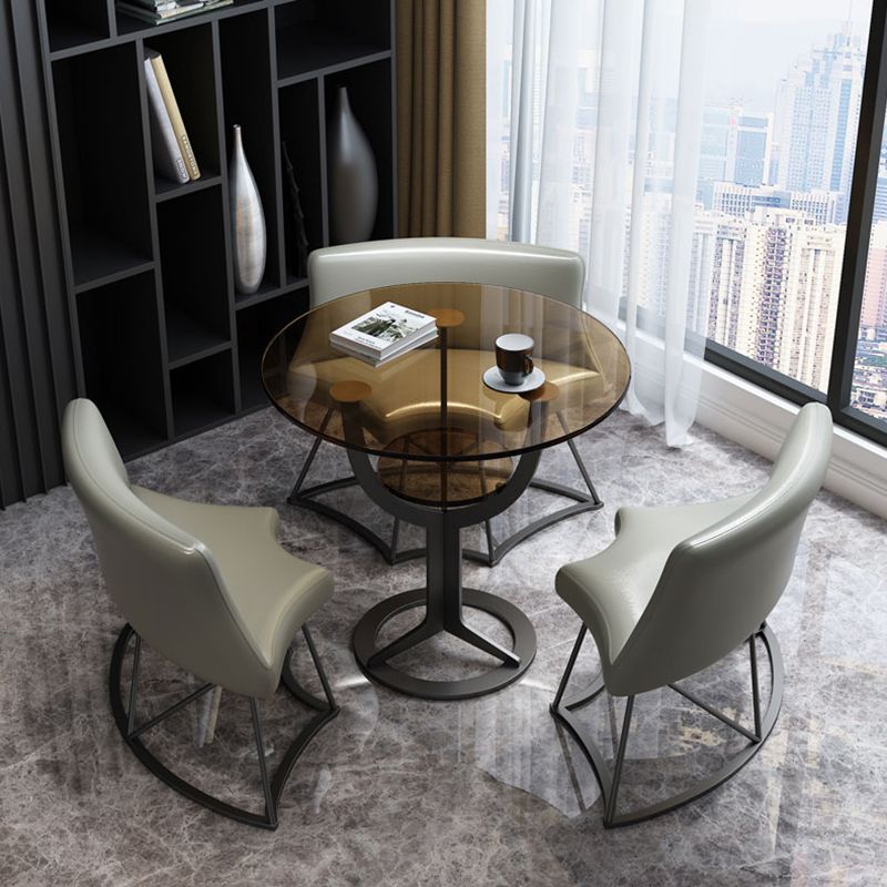 Modern Style Glass Dining Table Black Round Dinner Table with Pedestal Base