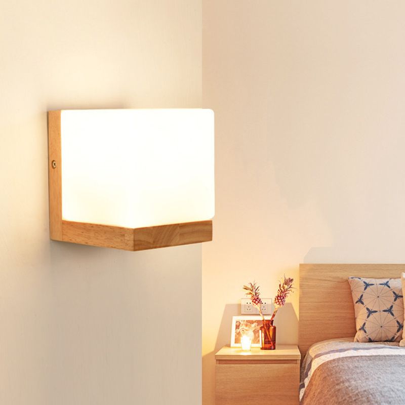 Modern Style Nordic Solid Wooden Sconce Cube Shape LED Wall Mounted Lamp for Bedroom