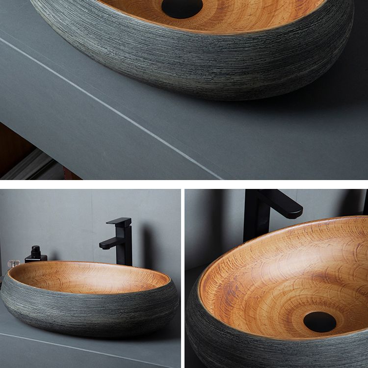 Brown Oval-shape Trough Bathroom Sink Modern Trough Bathroom Sink