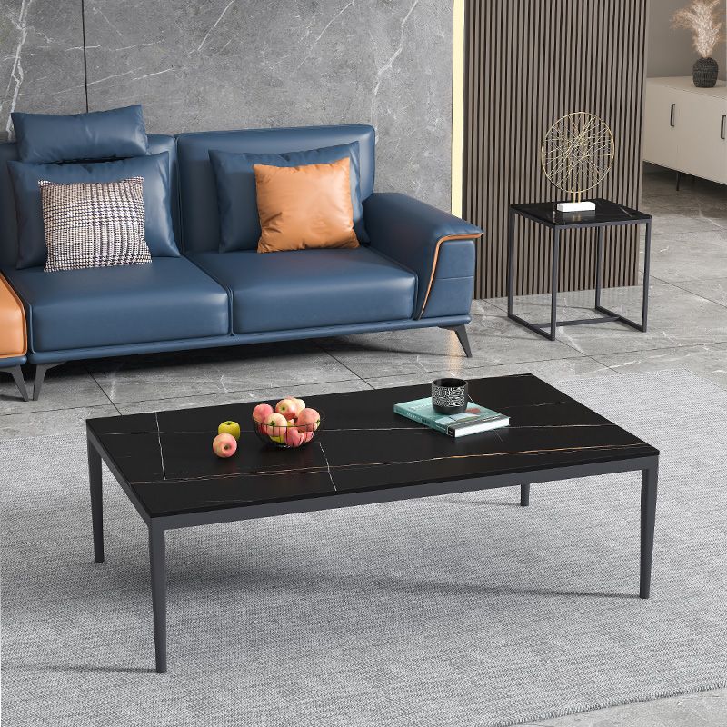 Glam Style White/black/grey Rock Slate Top Metal Base Coffee Table