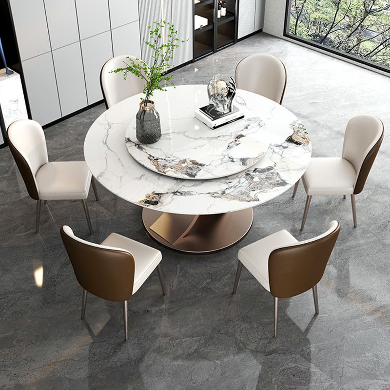 Glam Dining Round Table Sintered Stone Table with Metal Legs for Home Use