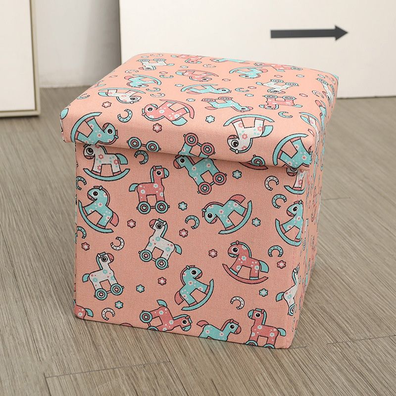 Modern Blue Square Ottoman Trees Pattern Cotton Indoor Ottoman