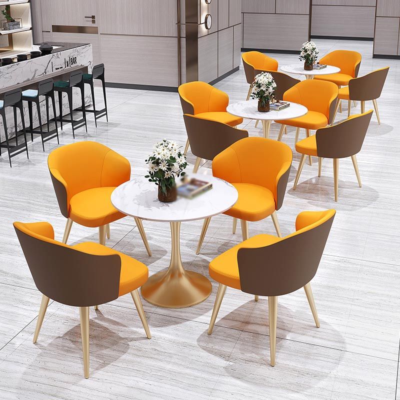 Metal Traditional Luxury Round Dining Table White Sintered Stone Top Table with Tulip Base