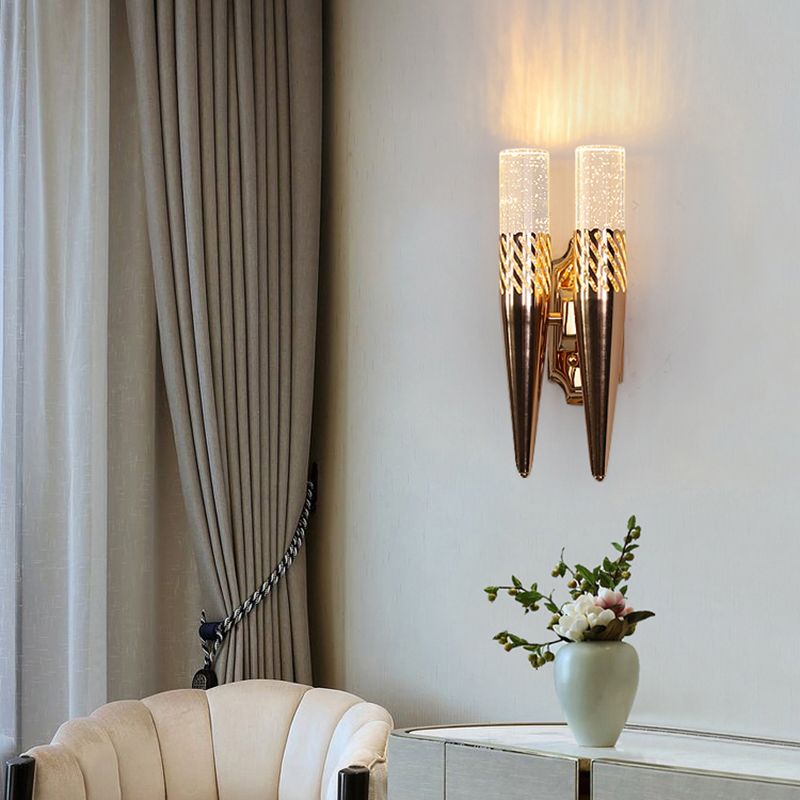 2 Lights Geometric Shade Wall Sconce Modern Crystal Wall Mount Light Fixture in Gold