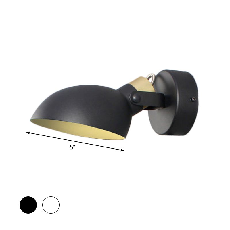 Bowl Shade Metallic Wall Sconce Light Contemporary 1 Light Black/White Finish Wall Lamp for Bedroom