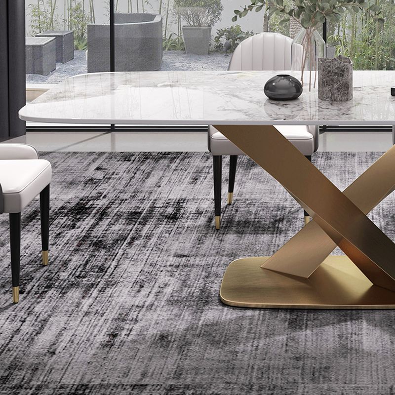Modern Sintered Stone White Dining Set with Rectangle Table and Gold L