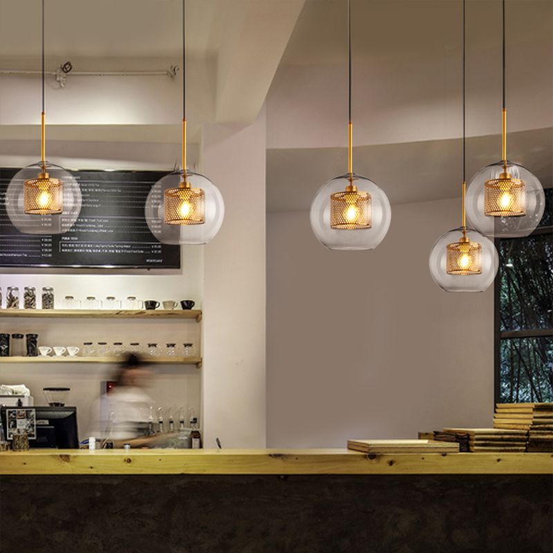 Contemporary Single Round Pendant Lighting with Clear Glass Orb Shade