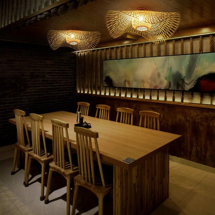 Lámparas de techo empotradas chinas de ratán con montaje semi empotrado Twist para restaurante
