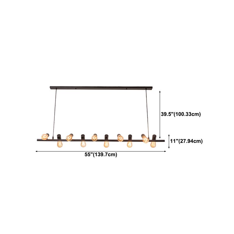 Metal Linear Pendant Lighting Industrial Island Light Fixtures in Black for Restaurant
