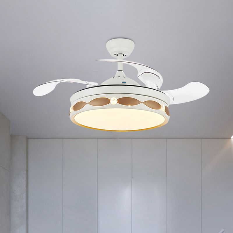 19.5" Wide White LED Semi Flush Light Simple Metal Round Flush Mount Ceiling Fan with 3 Blades