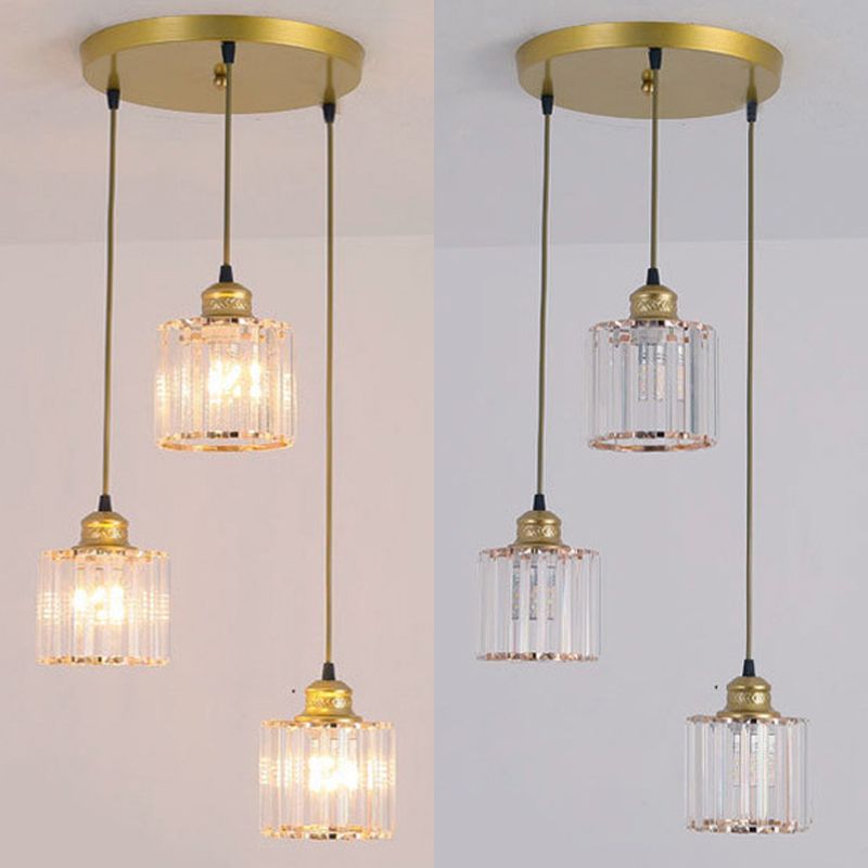 Gold Stairway Cluster Pendant Light in Modern Luxury Style Wrought Iron Hanging Light with Crystal Shade