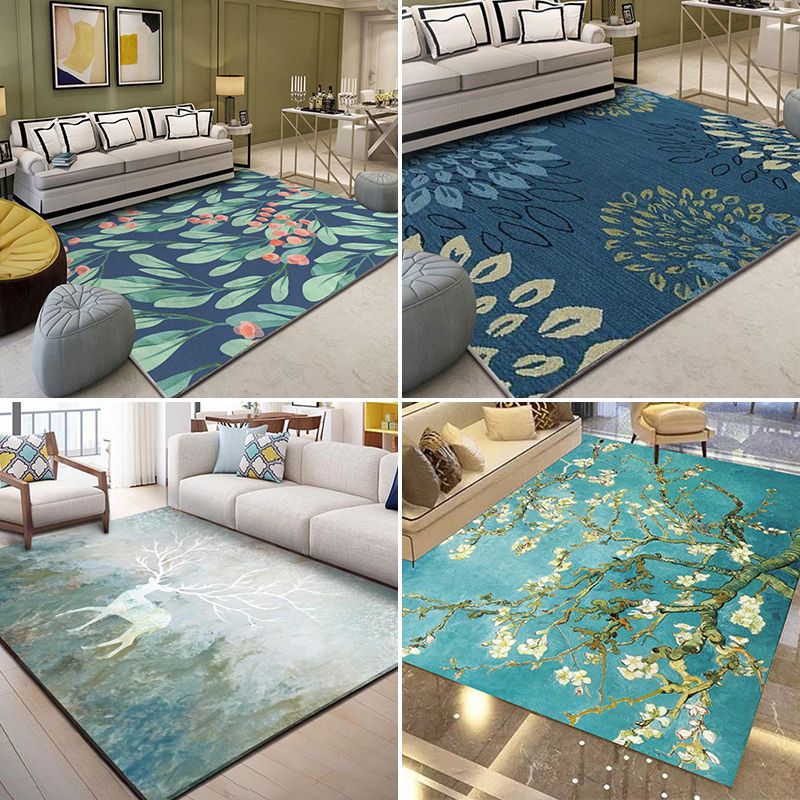 Formal Living Room Rug Multi Color Geometric Print Carpet Polyster Non-Slip Machine Washable Rug