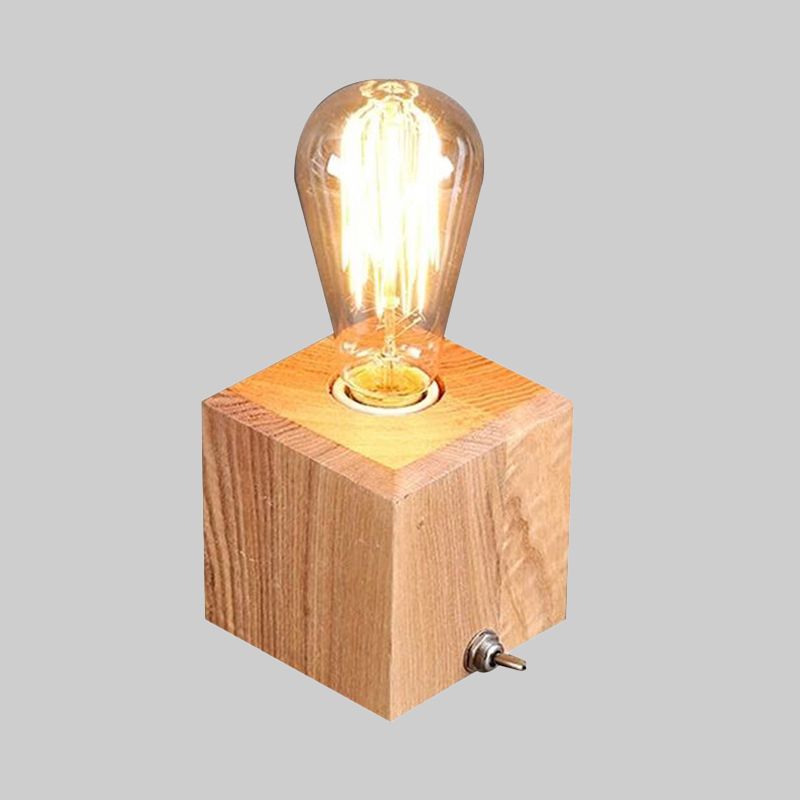 Wood Square Table Light Contemporary 1 Bulb Small Desk Lamp in Beige for Living Room