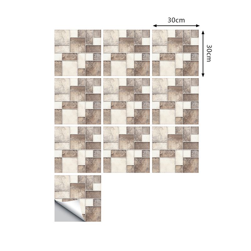 10 Pcs Brick Adhesive Wallpaper Panels Rural Neat Mosaic Tiles Wall Covering in Brown, 9.7-sq ft