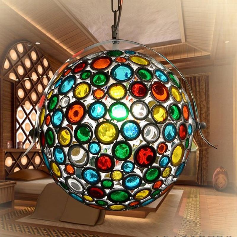 White 1 Light Suspension Lamp Bohemian Metal Ball Pendant Light Fixture for Living Room