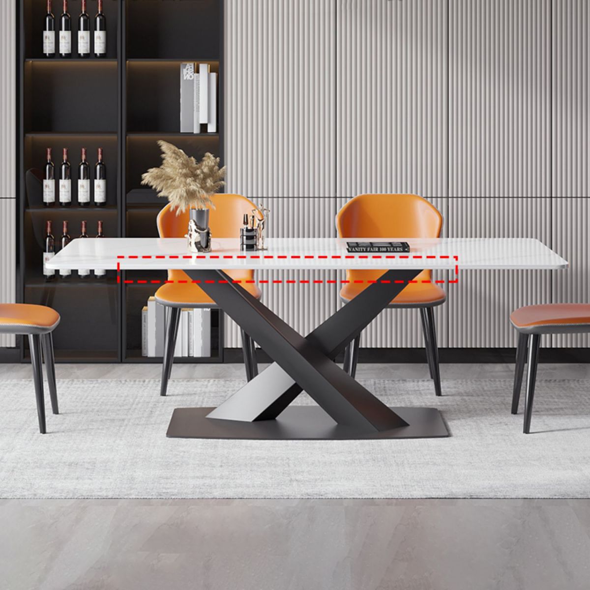 Modern Style Sintered Stone Dining Table with White Table and Trestle Base for Home Use