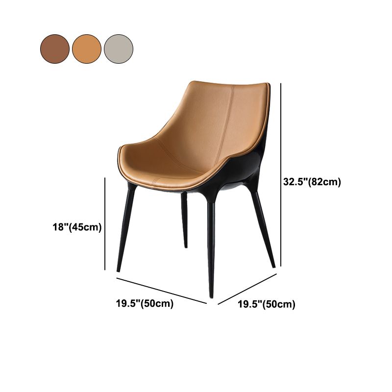 Contemporary Faux Leather Dining Chair Metal Dining Arm Chairs for Home Use