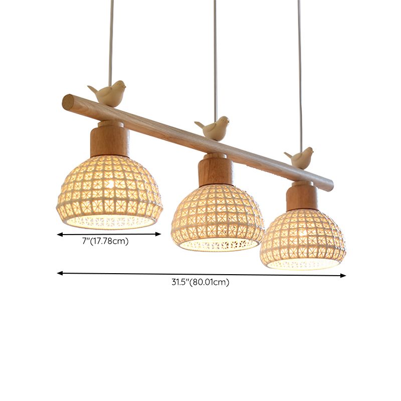 Wooden Island Light Modern Island Hanging Light with Bird Decoration for Dining Room