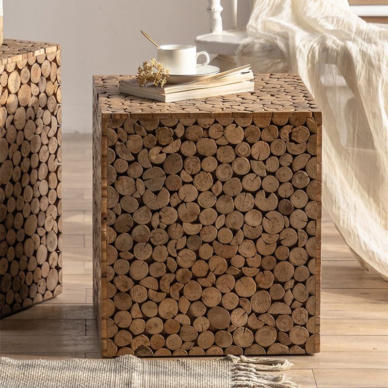 Country Style Square Side Table Natural Solid Wood End Table