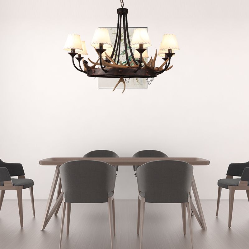 Salle à manger effilée lampe suspendue à la lampe traditionnelle 8 ampoules Brown Chandelier Pendant Light avec décoration de bois