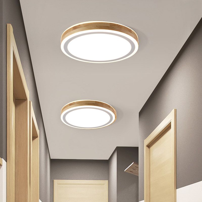 Geometry Shape LED Ceiling Lamp Modern Wood 1 Light Flush Mount for Study Bedroom