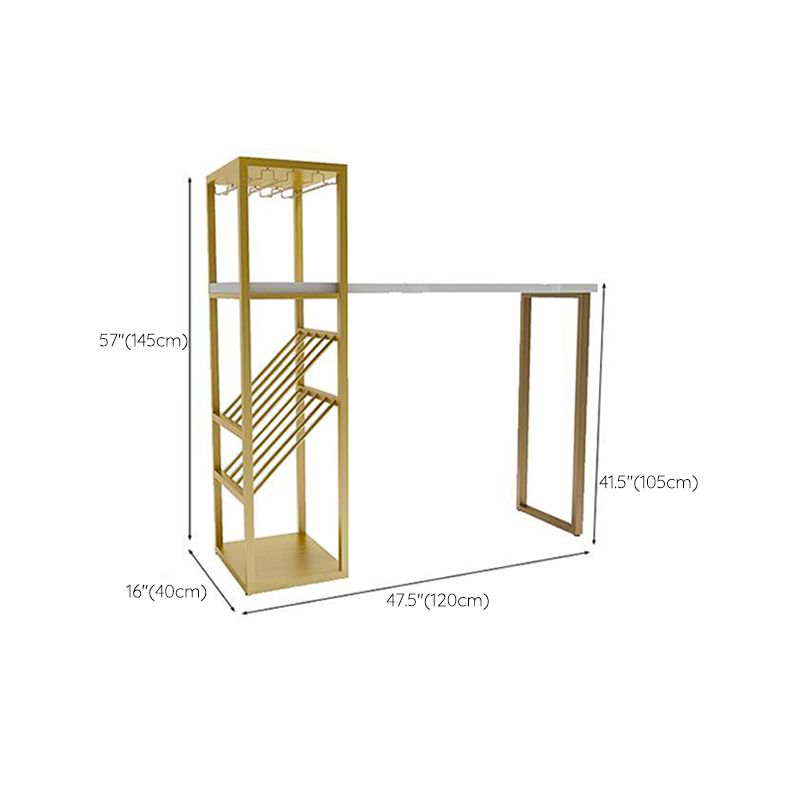 White Wooden Bistro Table Glam Rectangle Bar Height Pub Table with Shelves