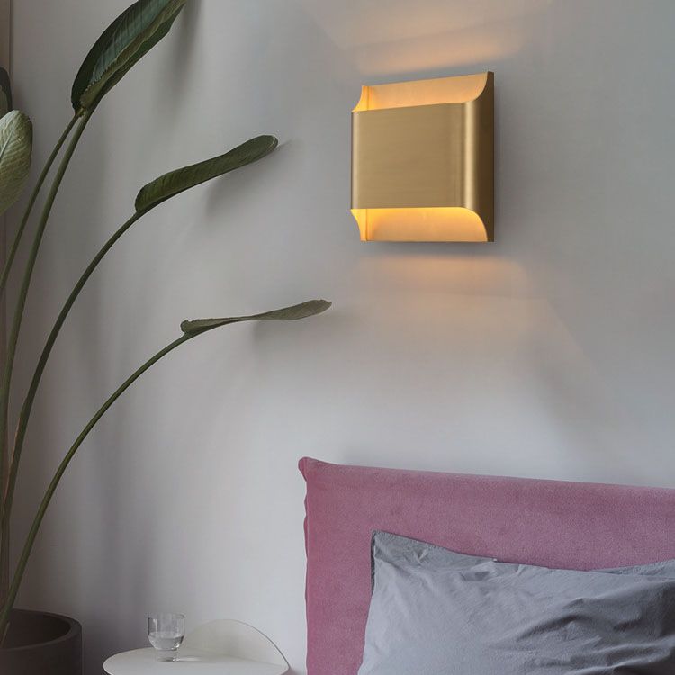 Gold Contemporary Metal Wall Lighting 1-Light Squared Sconce Light for Bedroom