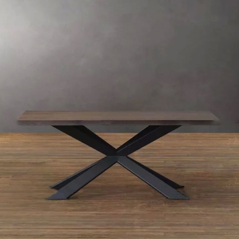 Solid Wood Brown Dining Table Industrial Black Frame Dining Room Table