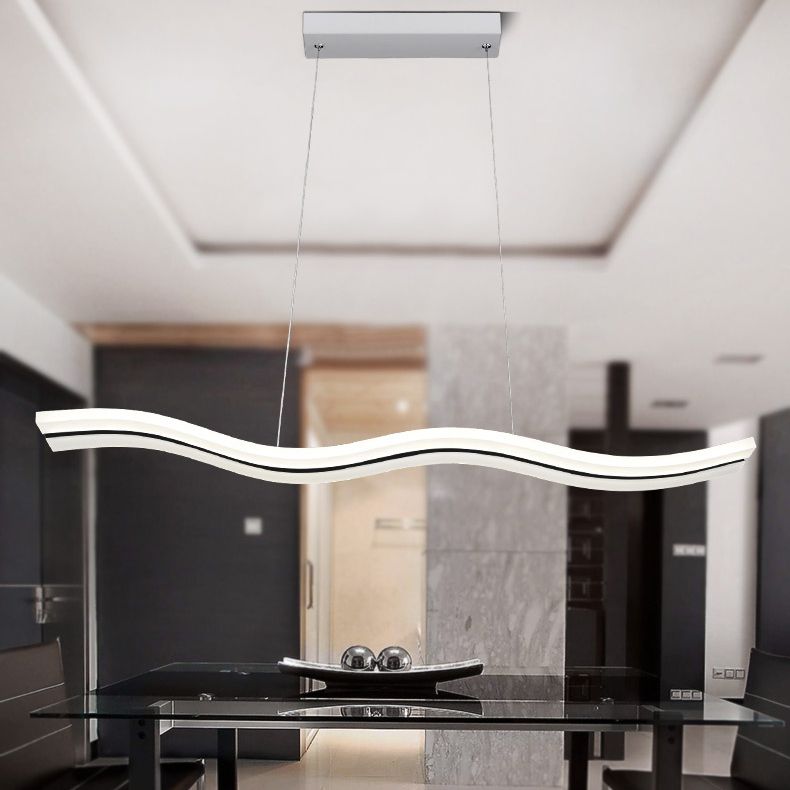 Minimalist Wave Island Pendant Light Acrylic Dinning Room LED Chandelier Lighting in White