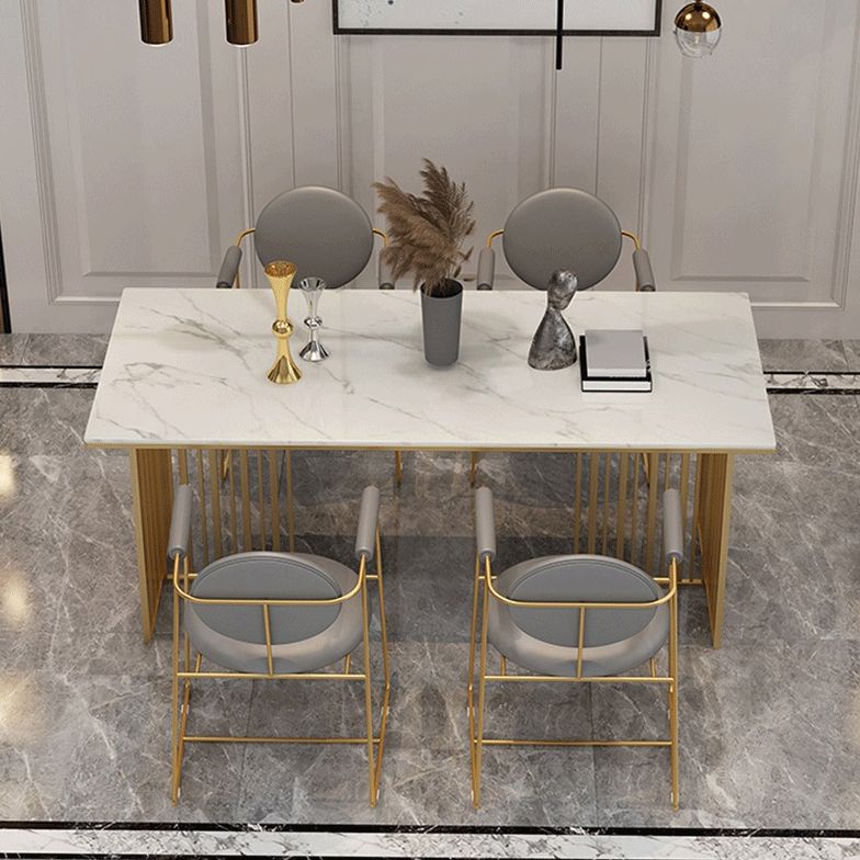 Stone Top Dining Table Contemporary Rectangle Table with Double Pedestal Base