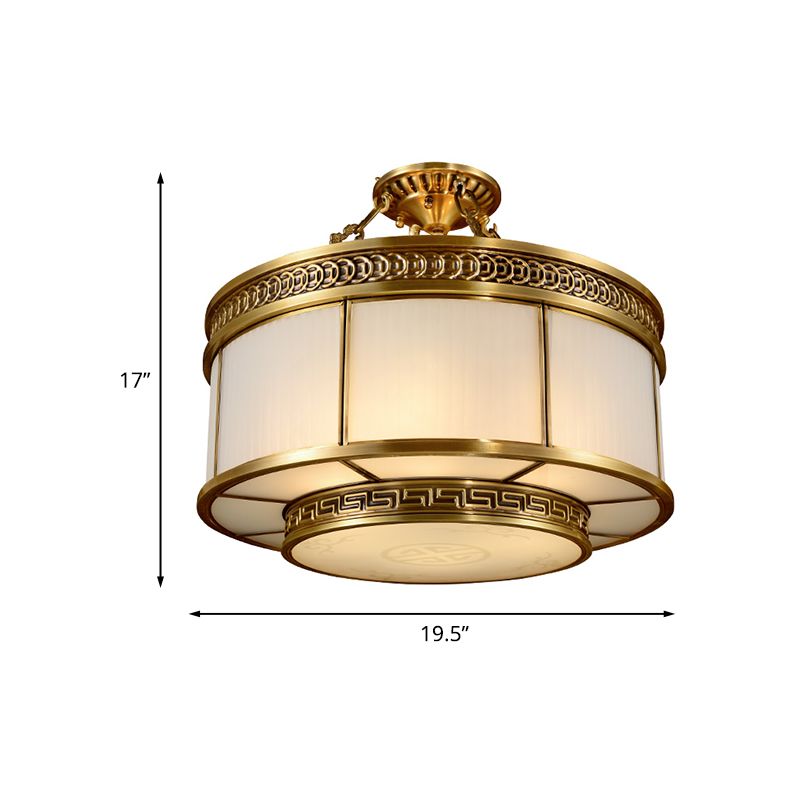 Halo chambre à coucher éclairage colonial verre laiteux 6 ampoules en or semi-luminaire luminaire