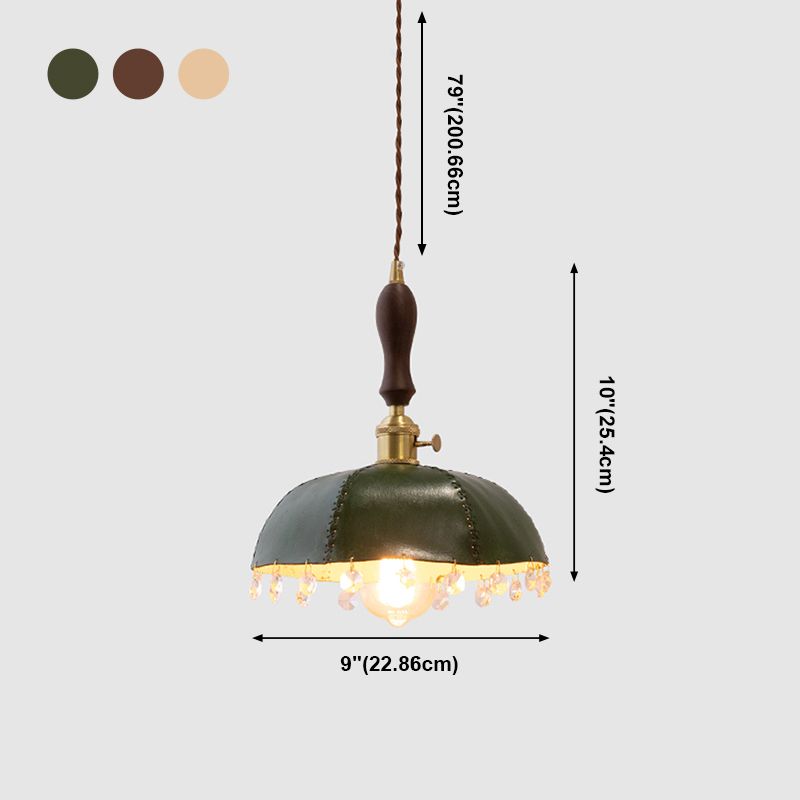 Leather Bowl Shape Hanging Lights Modern Style 1 Head Hanging Mount Fixture with Crystal