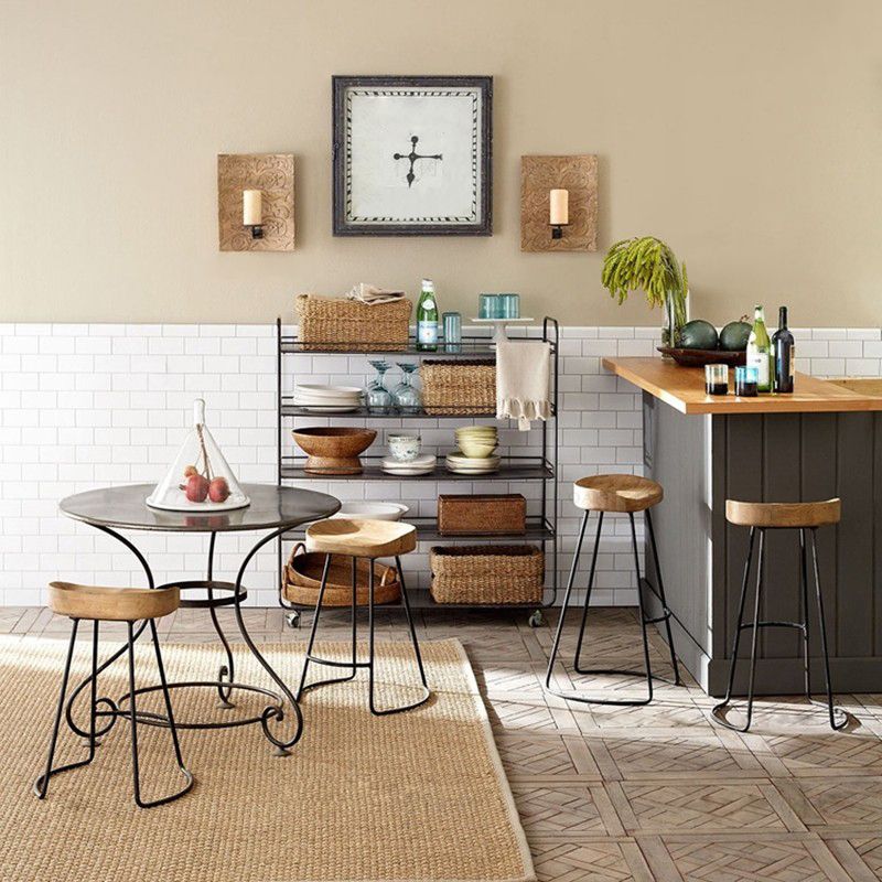 Metal and Wood Counter & Bar Stool Natural Backless Bar & Counter Stool
