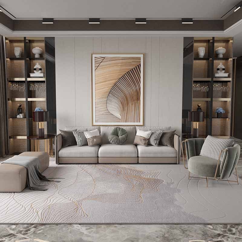 Blue Modern Area Rug Abstract Pattern Polyester Area Carpet Easy Care Washable Rug for Home Decor