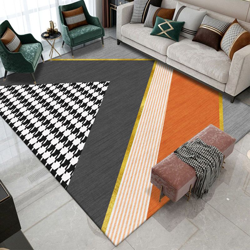 Orange Modern Carpet Polyester Striped Carpet Non-Slip Backing Carpet for Living Room