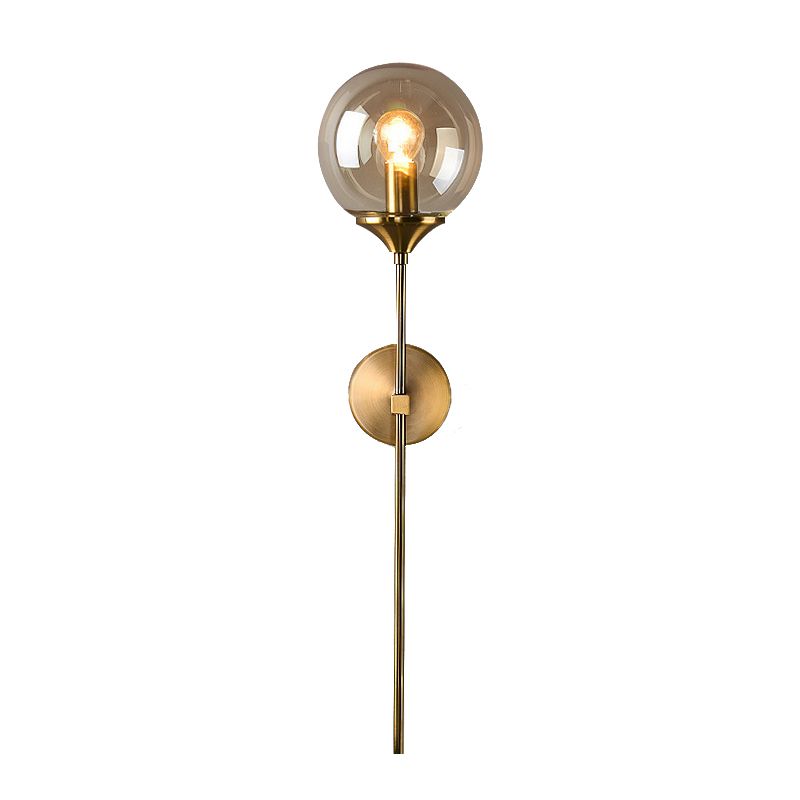 Simple Single Bulb Wall Mounted Lamp with Amber/Smoke Gray Glass Brass Sphere Sconce Light Fixture