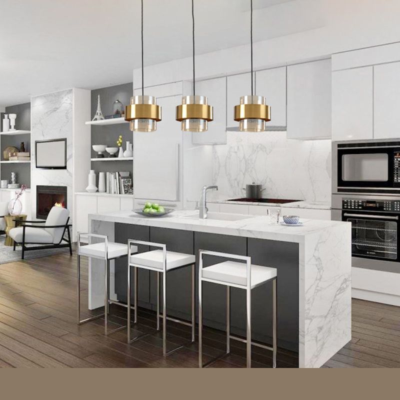 Cilindrisch glashangende lamp Modern Minimalisme 1 Lichte hanglamp met metalen ring