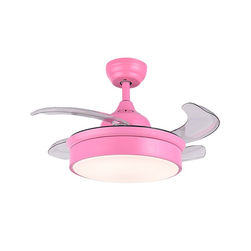 Pink Circular Ceiling Fan Lamp Modern Acrylic Bedroom 4 Blades LED Semi Flush Lighting, 42" Wide