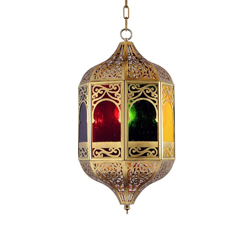 Lantern Metal Pendant Lighting Southeast Asia 1-Head Hallway Hanging Light Fixture in Brass