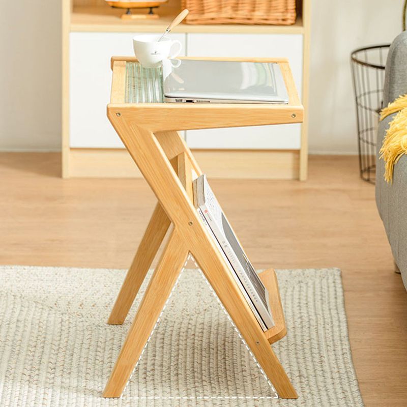 Modern Style Bamboo Cane Material Glass Desktop Gray/tan/transparent Rectangle Side Table