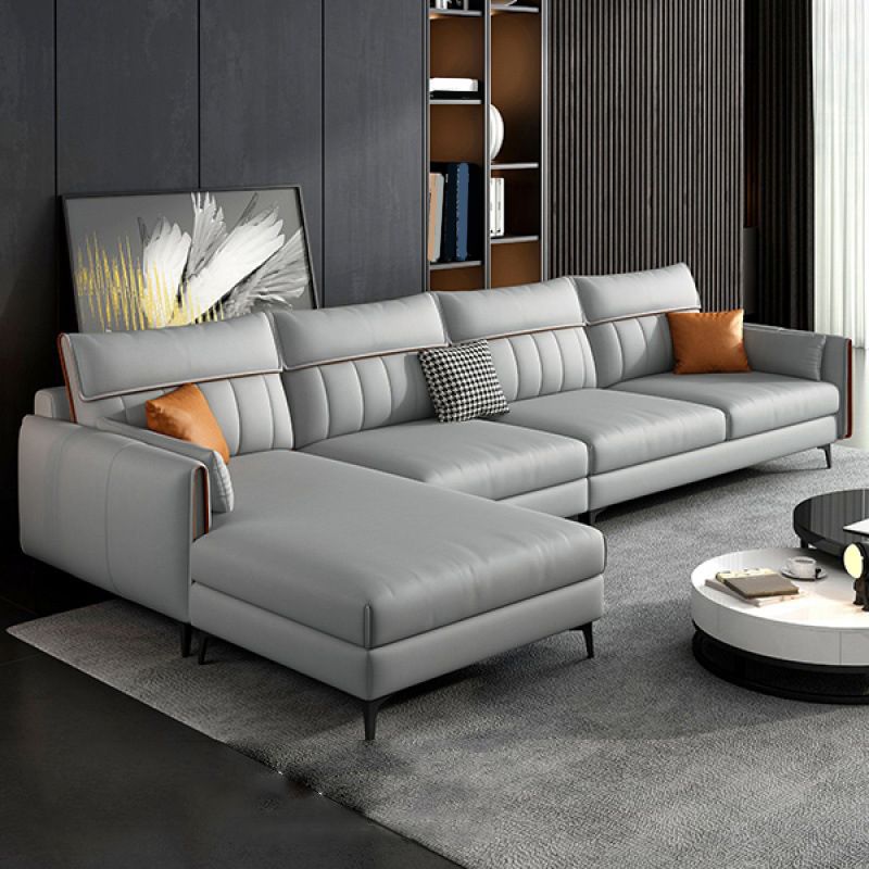 Faux Leather Stain-Resistant Sectional with Pillow Back for Four People