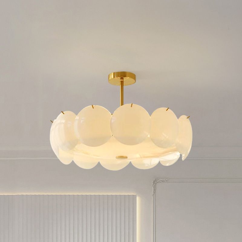 Glass Circular Semi Flush Simple Semi Mount Lighting in White