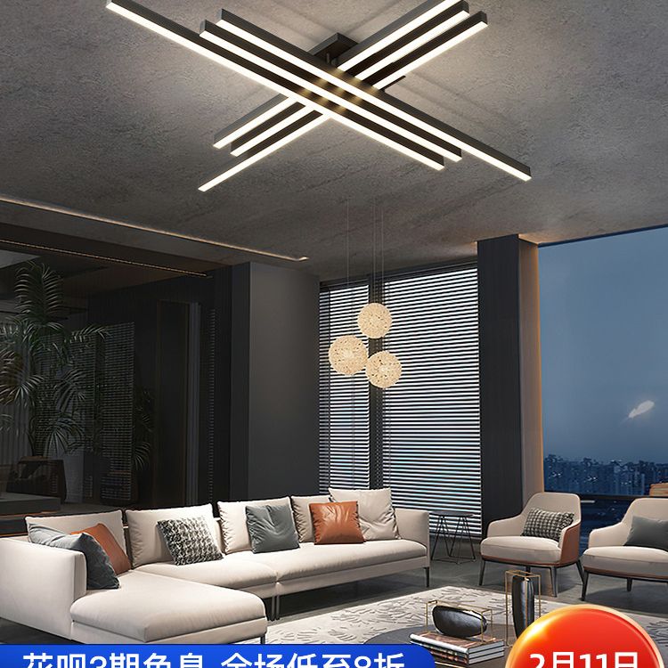 Luz de techo LED negra acrílica en soporte empotrado lineal de aluminio de estilo conciso moderno para dormitorio