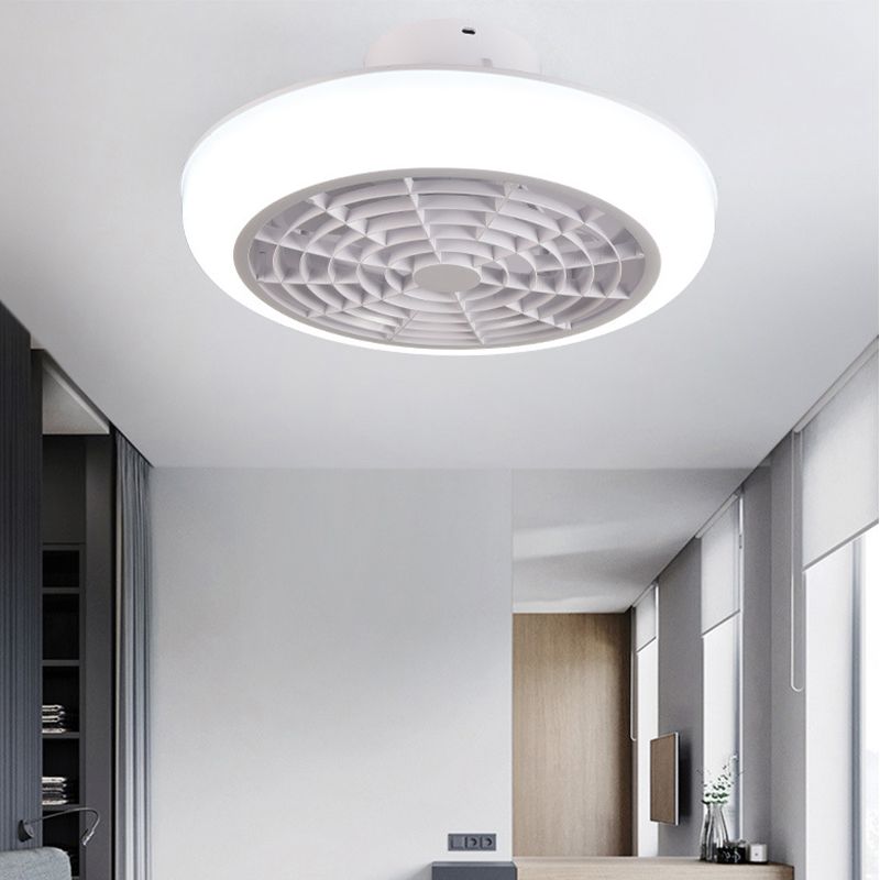 Einfache runde Lüfterlampenleuchte Acrylschlafzimmer LED SEMI -MOUNTBUCH IN Weiß