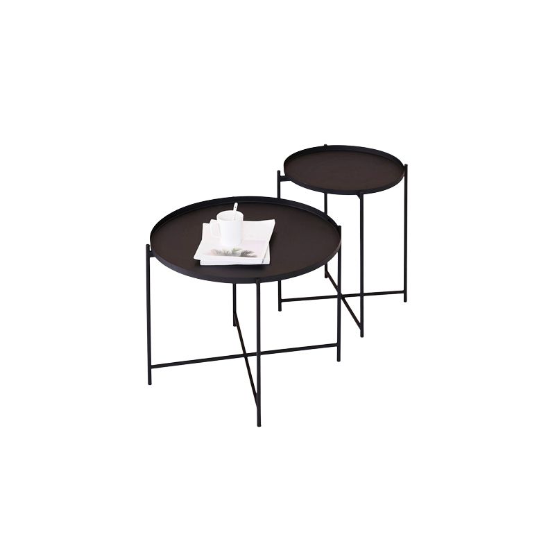 Modern Cross Legs Ironcraft Round Top Coffee Table/Nesting Tables