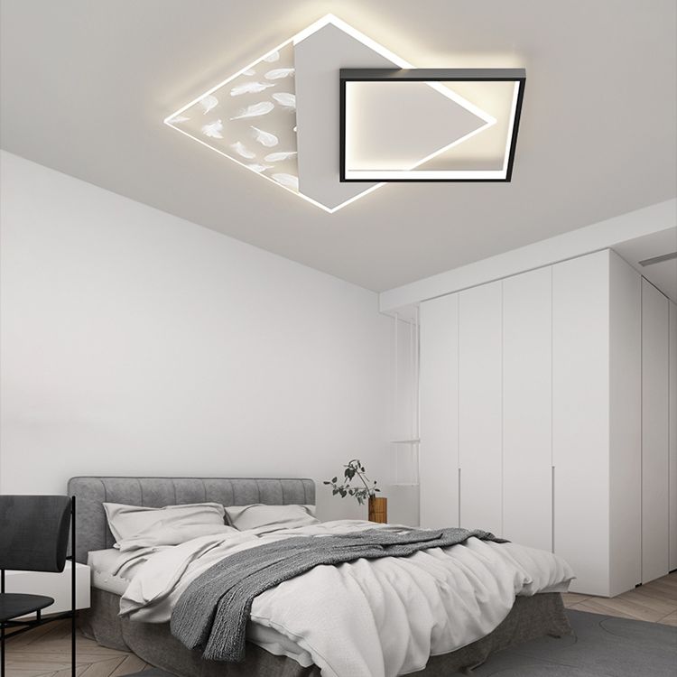 Moderne luxe LED-plafondlamp met veren, geometrische metalen semi-inbouwmontage voor woonkamer