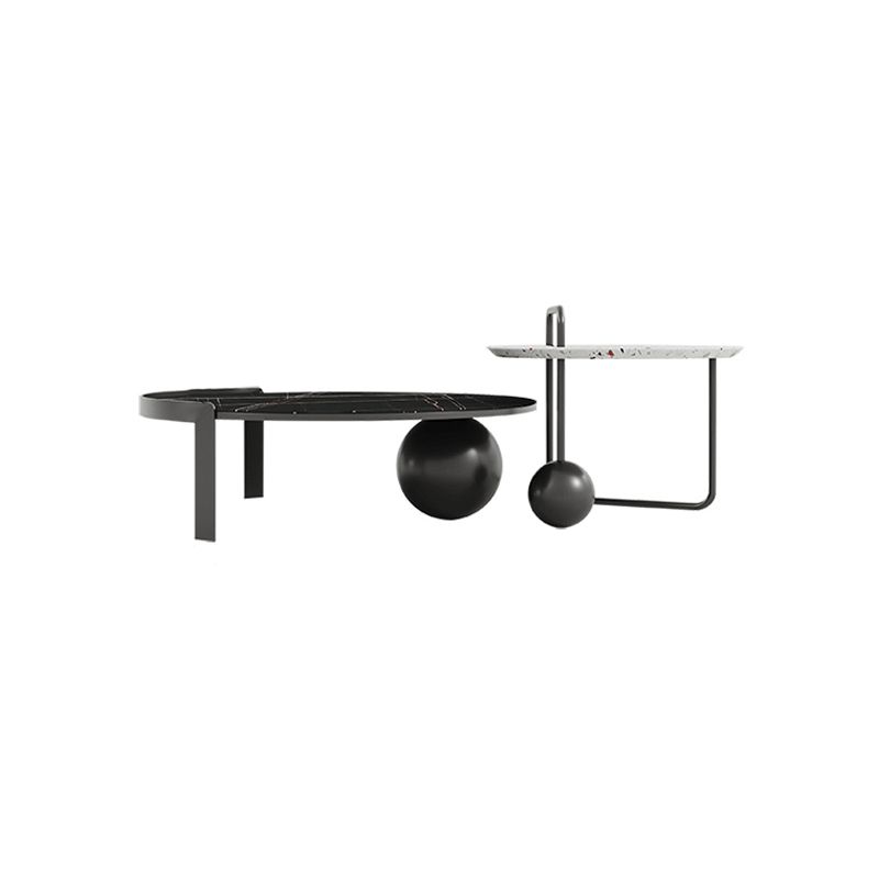 Round Stone Coffee Table Set Stainless Steel Simple Cocktail Table