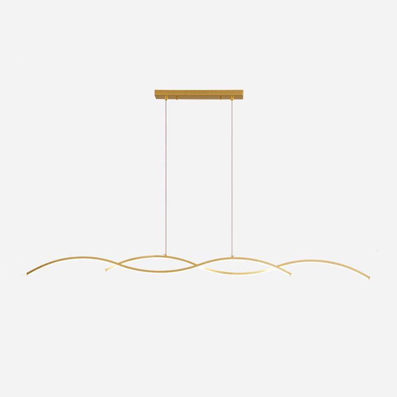 Minimalism LED Island Light Fixture Waves Copper Hanging Lamp for Dining Room